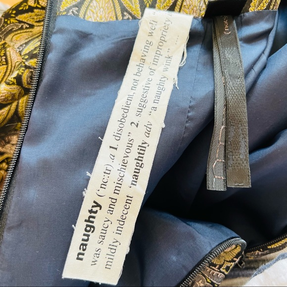 Naughty strapless brocade jacquard green gold pencil dress - Picture 7 of 13